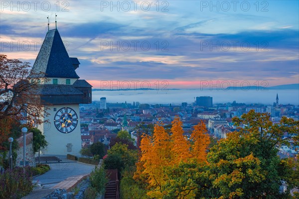Cityscape of Graz and the famous clock tower