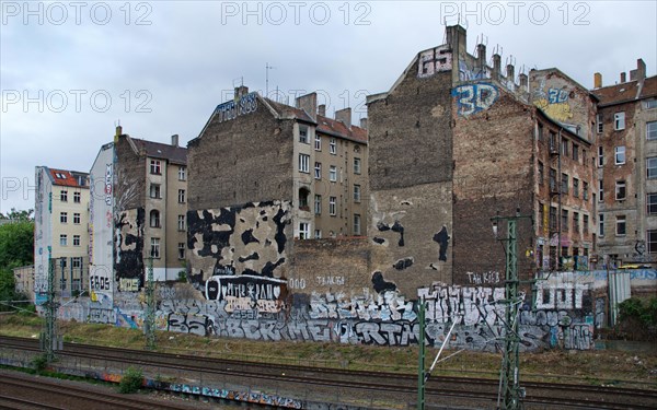 Old buildings on the S-Bahn and mainline railway tracks near Schoenhauser Allee station