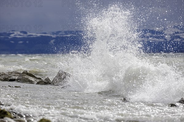 Storm Lolita raging on the stony shore in Hagnau