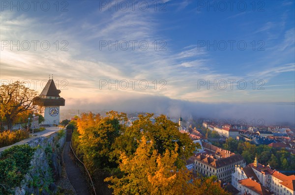 Cityscape of Graz and the famous clock tower