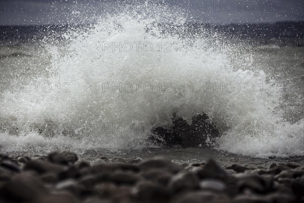 Storm Lolita raging on the stony shore in Hagnau