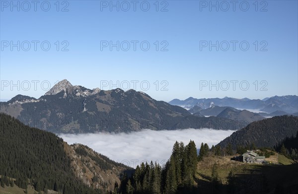 View from Taubensteinhaus of mountains above cloud cover