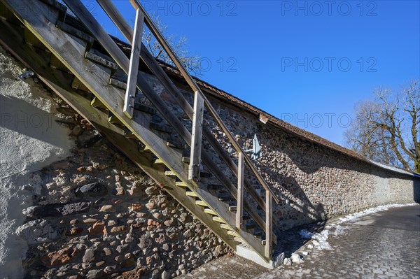 Wooden stairs to the battlements on the town wall