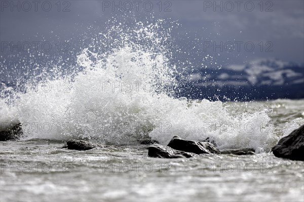 Storm Lolita raging on the stony shore in Hagnau