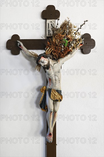 Crucified Christ with ferns and palm catkins