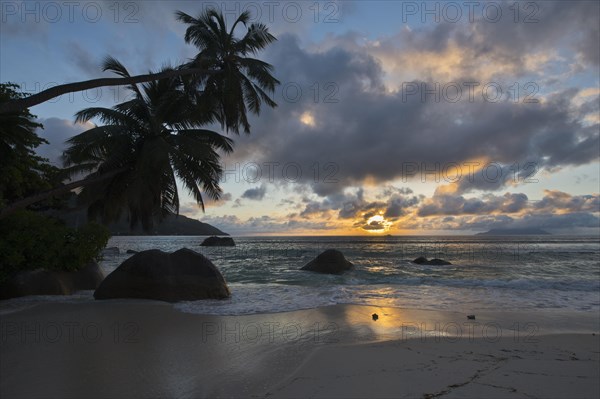 Sunset on the beach of Beau Vallon