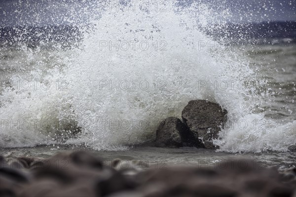 Storm Lolita raging on the stony shore in Hagnau