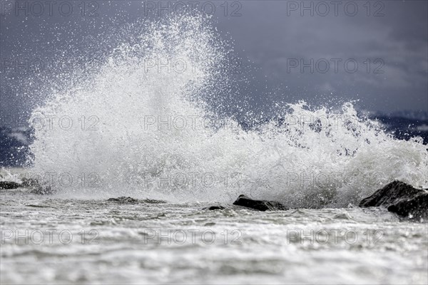 Storm Lolita raging on the stony shore in Hagnau