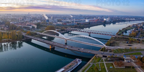 Bridges Bridge over Rhine River between Germany and France Aerial Panorama in Kehl