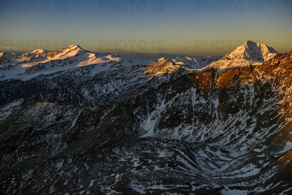 Snowy summit of Monte Cevedale in the morning light