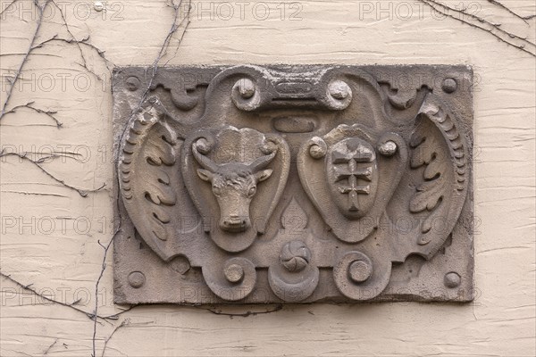 Baroque sandstone relief with two representations of coats of arms
