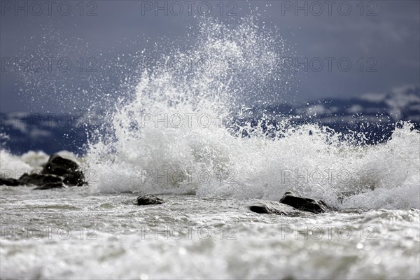 Storm Lolita raging on the stony shore in Hagnau