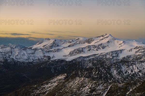 Snowy summit of Monte Cevedale in the morning light