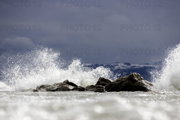 Storm Lolita raging on the stony shore in Hagnau