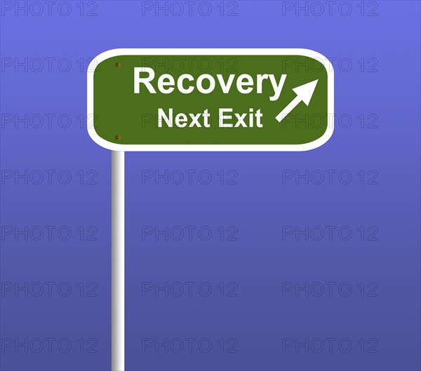 Illustration of a sign with Recovery Next Exit