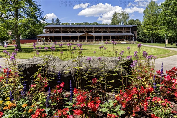 Graduation house and flower border in the spa gardens