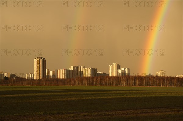 Rainbow and yellow sky over Gropiusstadt