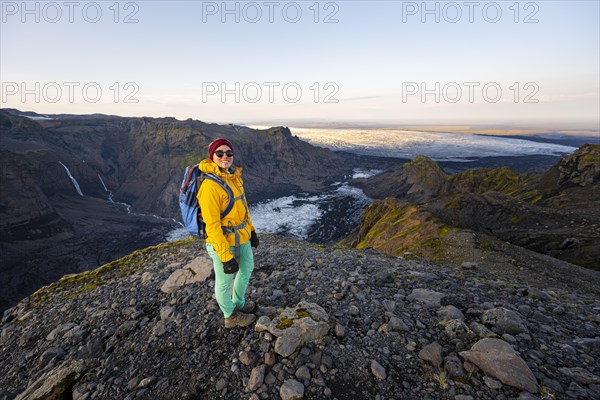 Hiker looks over spectacular landscape