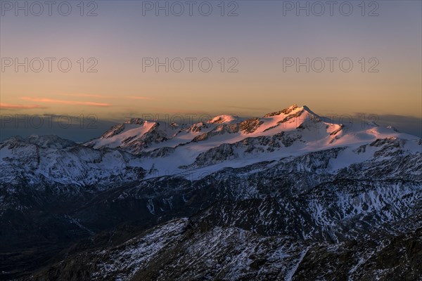 Snowy summit of Monte Cevedale in the morning light