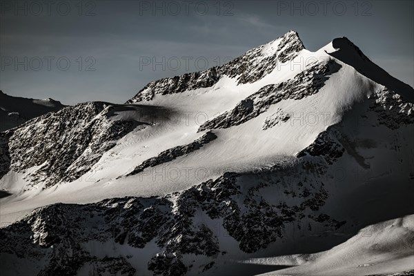 Snowy summit of Monte Cevedale at blue hour