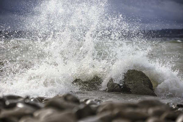 Storm Lolita raging on the stony shore in Hagnau