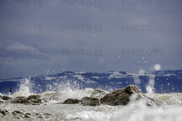 Storm Lolita raging on the stony shore in Hagnau