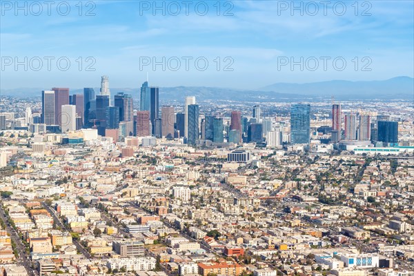 Downtown skyline city building aerial view in Los Angeles