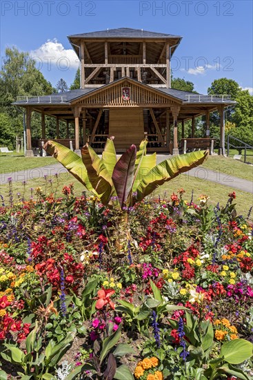 Graduation house and flower border in the spa gardens