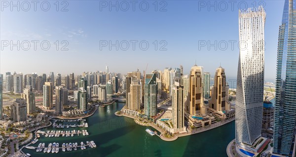 Dubai Marina and Harbour Skyline Overview Architecture Luxury Holidays in Arabia with Boats Panorama in Dubai