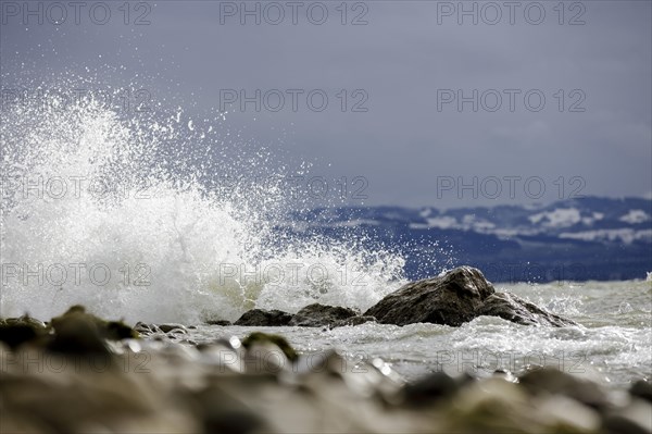 Storm Lolita raging on the stony shore in Hagnau