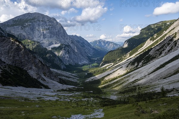 View into Falzthurntal with mountain peak Sonnjoch