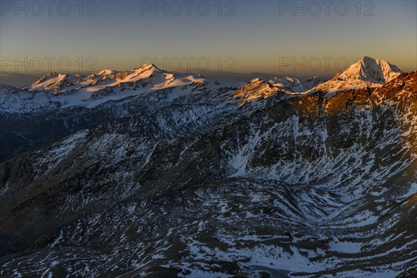 Snowy summit of Monte Cevedale in the morning light