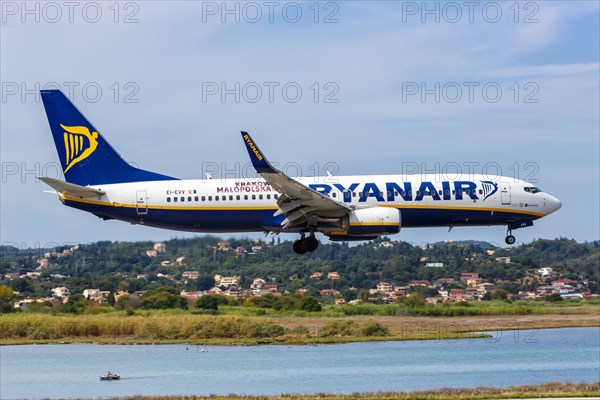 A Ryanair Boeing 737-800 with registration EI-EVV at Corfu Airport