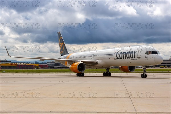 A Boeing 757-300 aircraft of Condor with the registration D-ABOC at the airport in Stuttgart