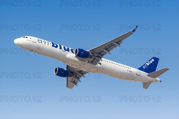 An AirBlue Airbus A321 with registration AP-BMW takes off from Dubai Airport