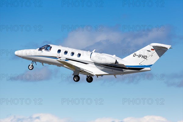 A Cessna 525 CitationJet M2 aircraft of E-Aviation with registration D-IFHD at the airport in Stuttgart