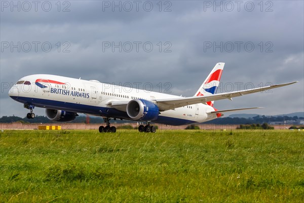 A British Airways Boeing 787-9 Dreamliner aircraft with registration G-ZBKF at the airport in Stuttgart