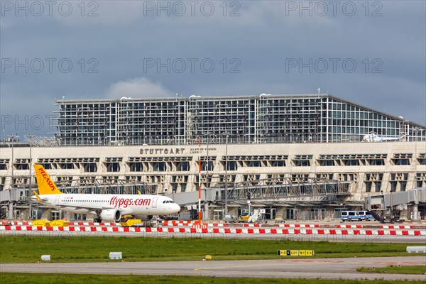 A Pegasus Airbus A320neo with registration TC-NCU at the airport in Stuttgart