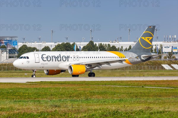 An Airbus A320 aircraft of Condor with registration D-AICS at the airport in Munich