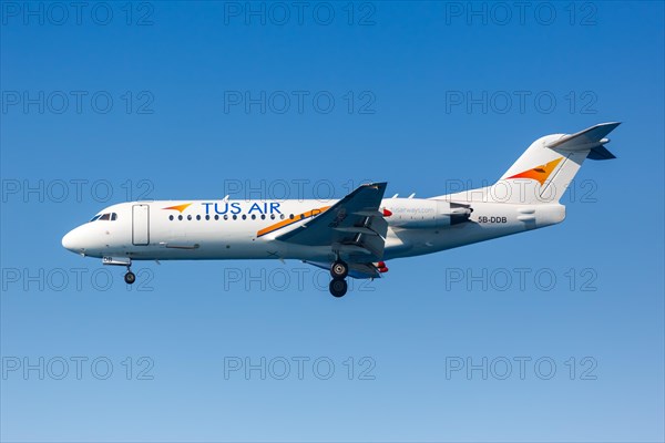 A Fokker 70 of Tus Air with registration number 5B-DDB at Heraklion Airport