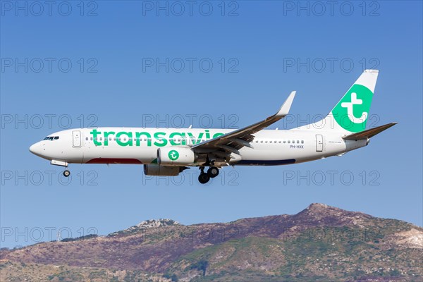 A Transavia Boeing 737-800 with the registration PH-HXK at the airport in Zakynthos