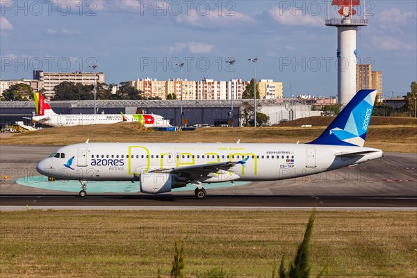An Azores Airlines Airbus A320 with registration CS-TKP at the airport in Lisbon