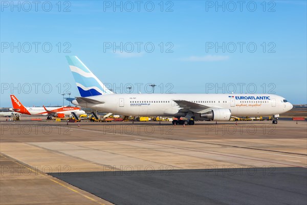 A EuroAtlantic Boeing 767-300ER aircraft with registration CS-TKT at Faro Airport