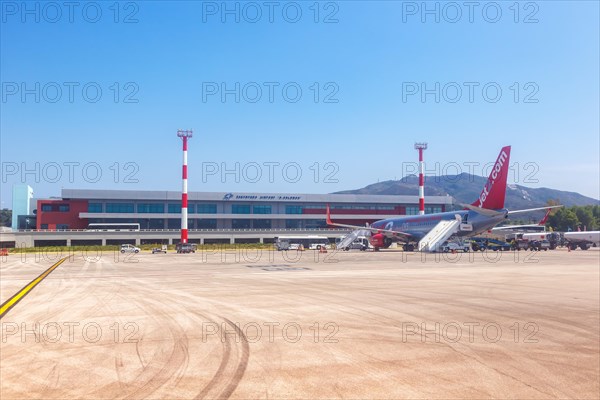 A Jet2 Boeing 737-800 with registration G-JZHW at the airport in Zakynthos