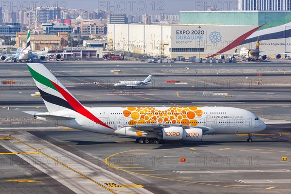 An Emirates Airbus A380-800 with registration A6-EOV at Dubai Airport