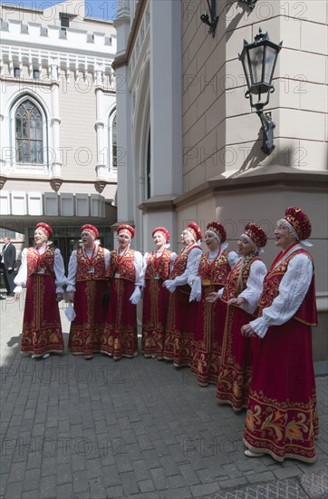 Singing woman in historical traditional costume