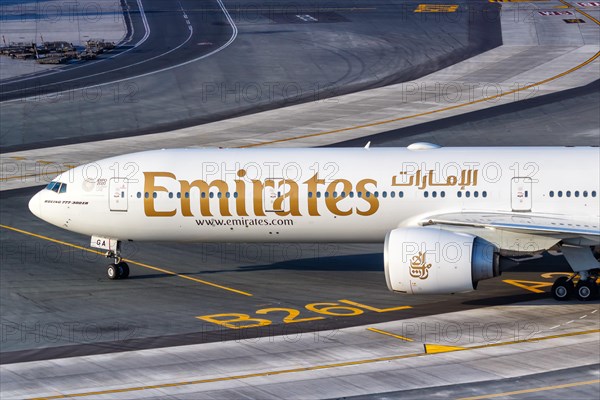 An Emirates Boeing 777-300ER aircraft with registration A6-EQA at Dubai Airport