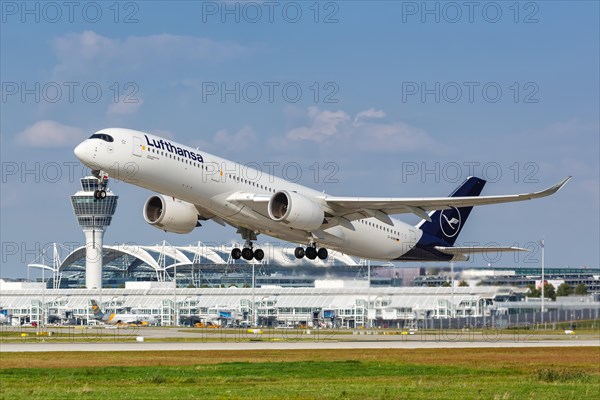 A Lufthansa Airbus A350-900 aircraft with the registration D-AIXN at Munich Airport