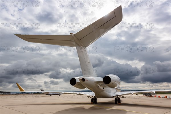 A Bombardier BD-700-1A10 Global Express XRS aircraft of Luxaviation with registration LX-AMG at the airport in Stuttgart