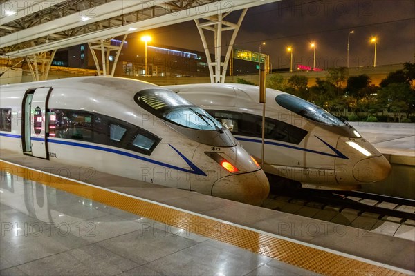 Siemens Velaro CN CRH3 high-speed trains at Shanghai Hongqiao Railway Station in Shanghai